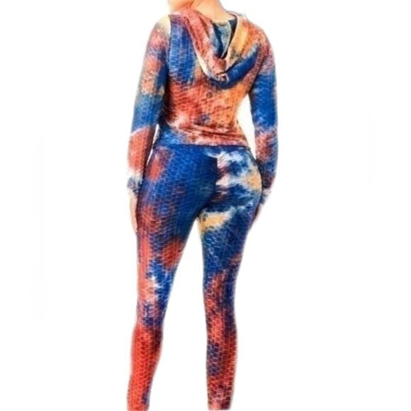 Women's Honeycomb Bubble Texture Tie Dye Butt Lift Activewear Sweatsuit Hooded M - Picture 1 of 10